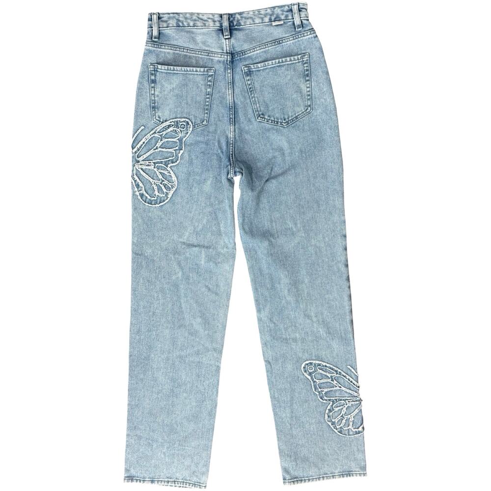 Pacsun 90s Butterfly Patch Light Wash Blue High Rise Straight Leg Jeans size 27 - Picture 11 of 12